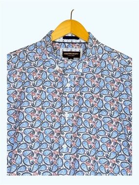 Men’s Johnston & Murphy Short Sleeve Skull Paisley Cotton Shirt Size M